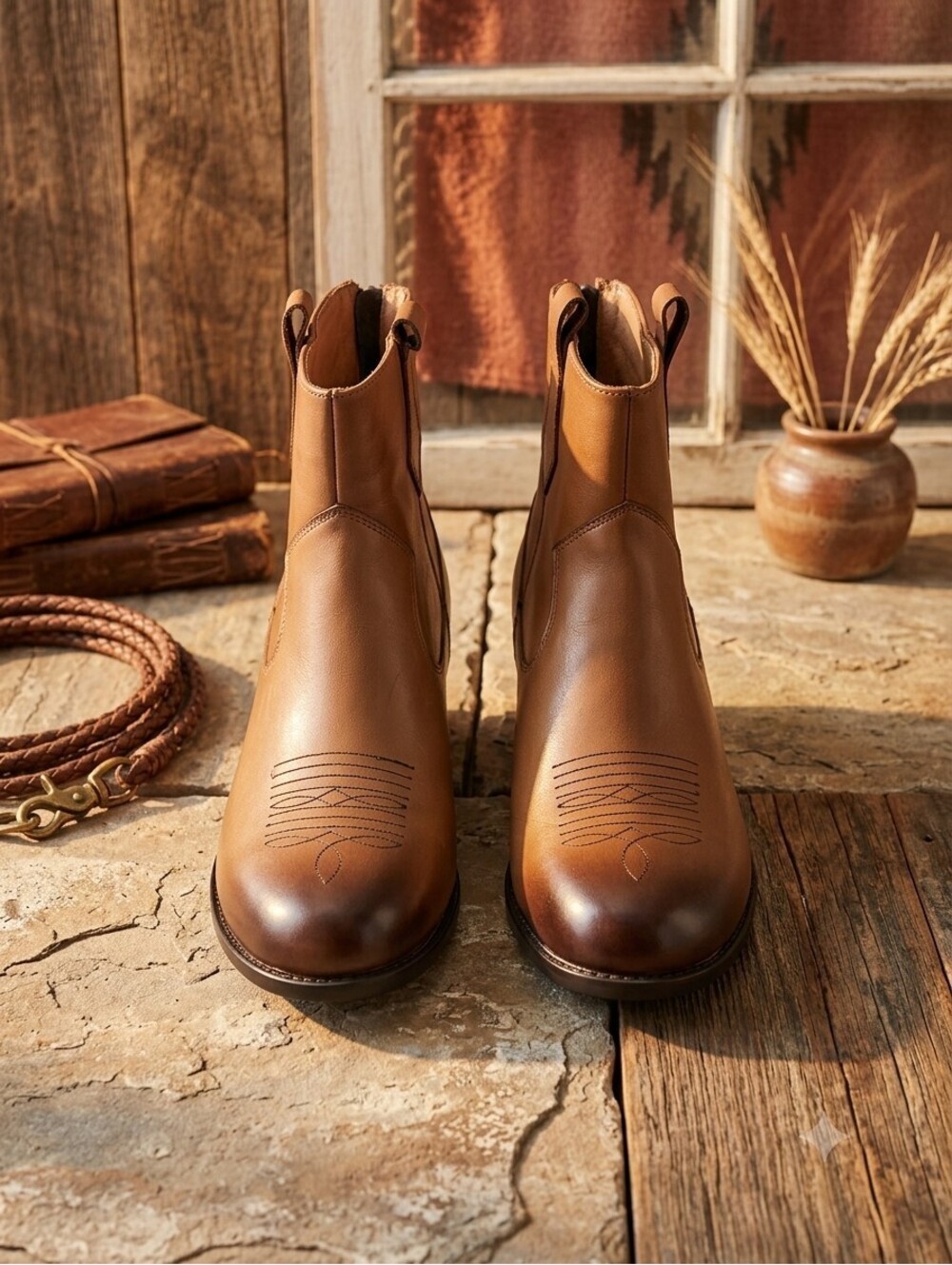 Propét Brown Leather Western Ankle Boots / Booties(Size 7.5)